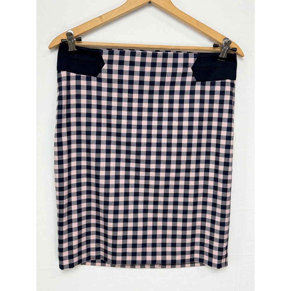 The Limited NWT Women Skirt 10 Pink Navy Gingham Check Pencil Knee Length NWT